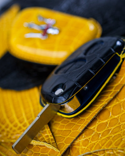 Bespoke Key Fob Covers in Black & Yellow Crocodile