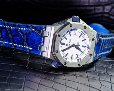 Bespoke Watch Strap in 2 Tone Navy Blue Crocodile