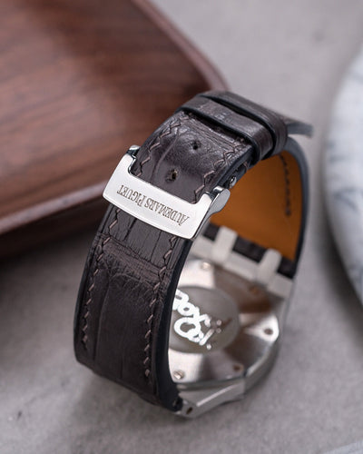 Bespoke Watch Strap in Charcoal Grey Crocodile