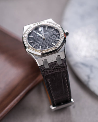 Bespoke Watch Strap in Charcoal Grey Crocodile