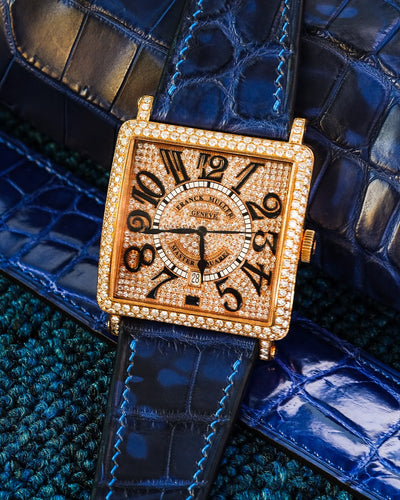 Bespoke Watch Strap in Tie Dye Blue Crocodile