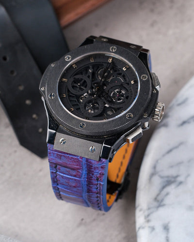 Bespoke Watch Strap in Electric Blue Himalayan Crocodile