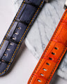 Bespoke Watch Straps in Grey Rubbed Off Crocodile & Volcano Orange Alligator