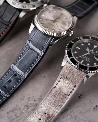 Bespoke Watch Straps in Black, Natural Himalayan Crocodile & Black Silver Alligator