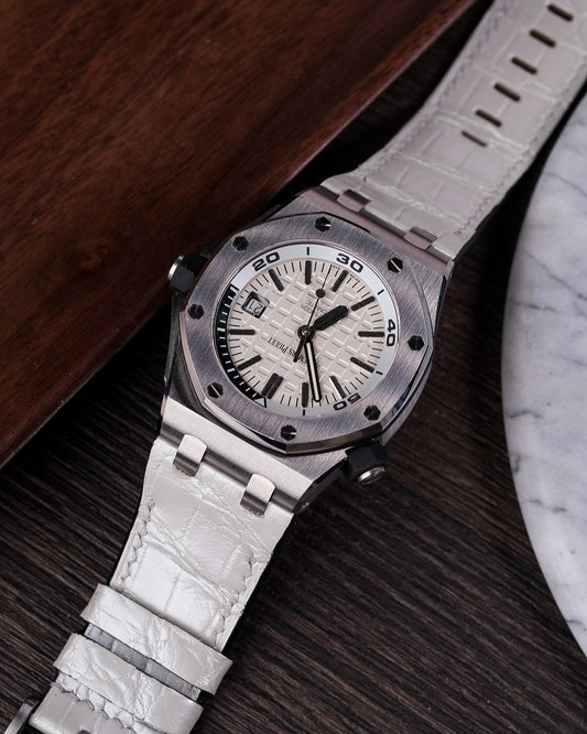 Bespoke Watch Strap in White Crocodile