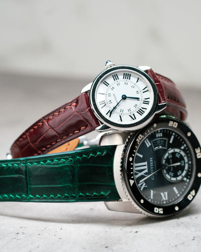 Bespoke Watch Straps in Reddish Brown & Hunter Green Crocodile