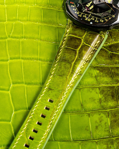 Bespoke Watch Strap in Apple Green Himalayan Crocodile