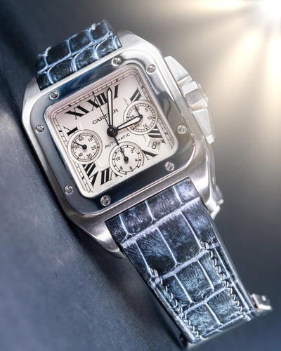 Bespoke Watch Strap in Black Silver Alligator