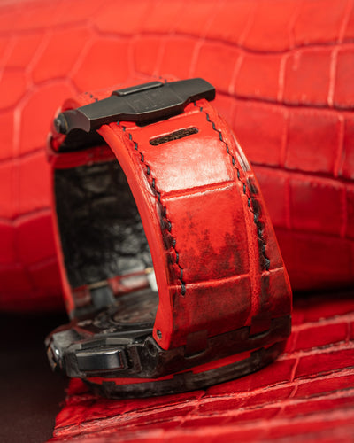 Bespoke Watch Strap in Red Himalayan Crocodile