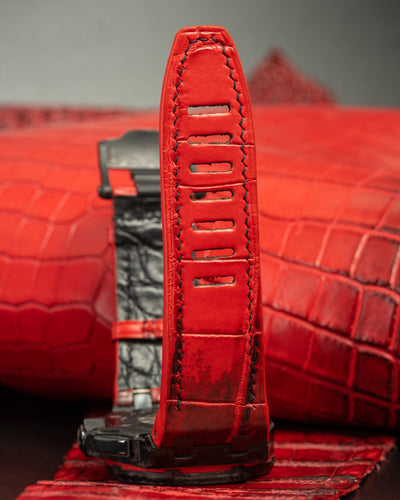 Bespoke Watch Strap in Red Himalayan Crocodile