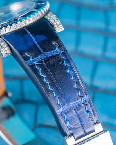 Bespoke Watch Strap in Tie Dye Blue Crocodile
