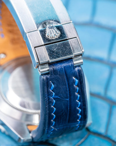 Bespoke Watch Strap in Tie Dye Blue Crocodile