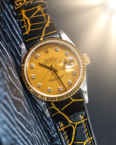 Bespoke Watch Strap in Black Gold Alligator