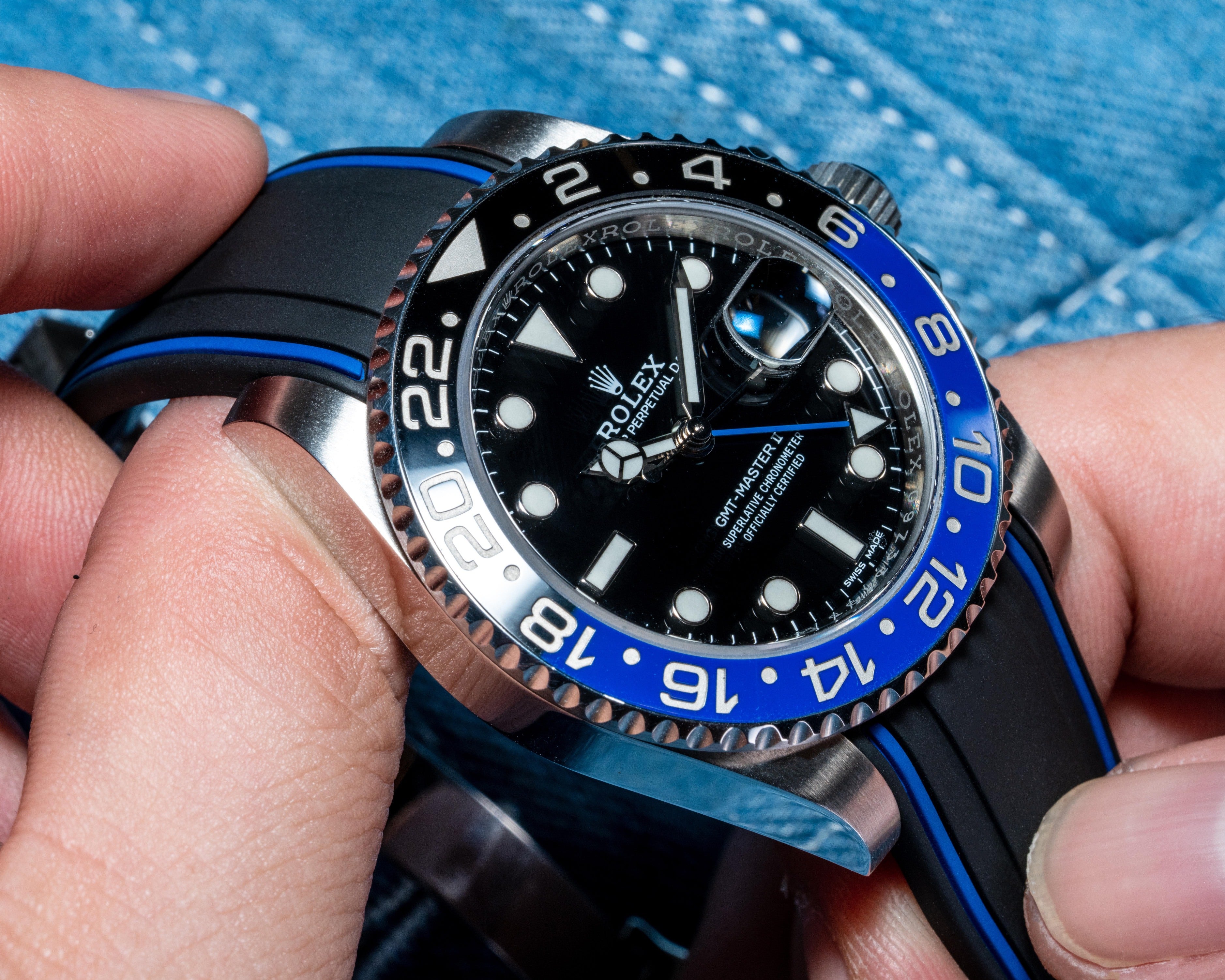 Solitaire Rubber straps in Navy Black for Rolex GMT-Master II 116713LN ...