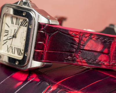 Bespoke Watch Strap in Tie Dye Red Crocodile