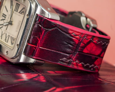 Bespoke Watch Strap in Tie Dye Red Crocodile