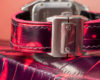 Bespoke Watch Strap in Tie Dye Red Crocodile