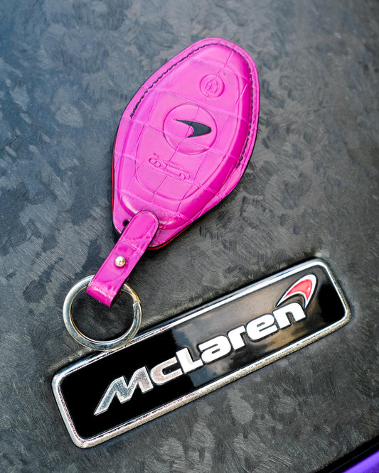 Bespoke Key Fob Cover in Magenta Purple Crocodile