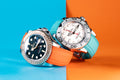 Solitaire Rubber straps in Zesty Orange and Turquoise Blue for Rolex Yacht-Master II 116621/126621 and 116622/16622