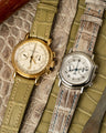 Bespoke Watch Straps in Pear Green Alligator & Grey Himalayan Crocodile