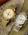 Bespoke Watch Straps in Pear Green Alligator & Grey Himalayan Crocodile