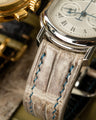 Bespoke Watch Straps in Pear Green Alligator & Grey Himalayan Crocodile
