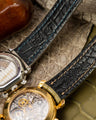 Bespoke Watch Straps in Pear Green Alligator & Grey Himalayan Crocodile