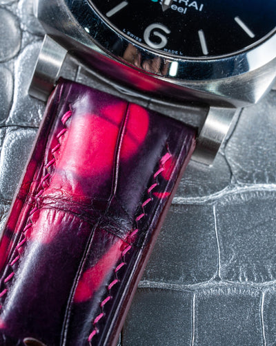 Bespoke Watch Strap in Tie Dye Red Crocodile