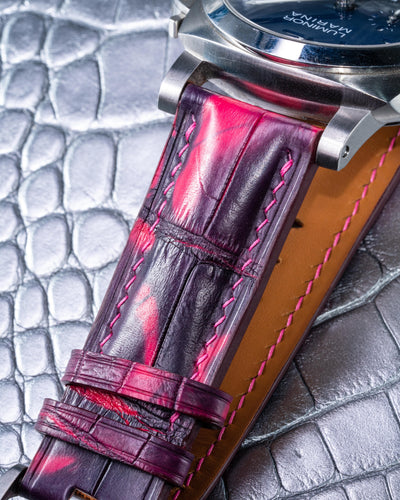 Bespoke Watch Strap in Tie Dye Red Crocodile