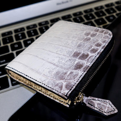 Bespoke Zipper Wallet in Natural Himalayan Crocodile