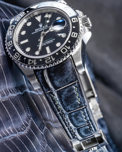 Bespoke Watch Strap in Black Silver Alligator