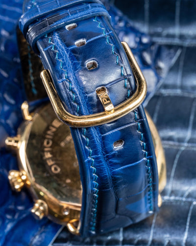Bespoke Watch Strap in Tie Dye Blue Crocodile