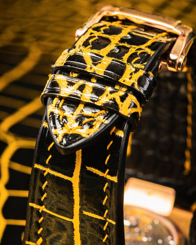 Bespoke Watch Strap in Gold Black Alligator