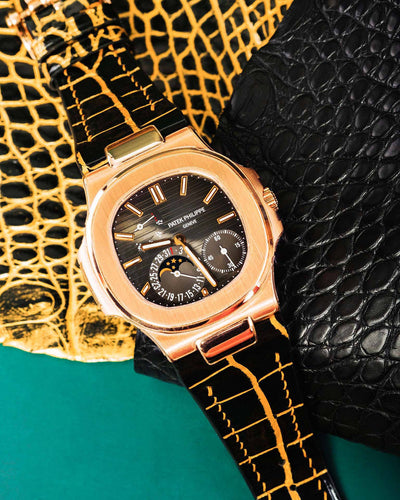 Bespoke Watch Strap in Gold Black Alligator