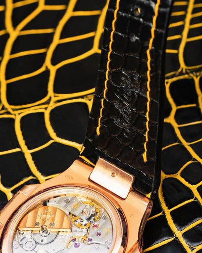 Bespoke Watch Strap in Gold Black Alligator