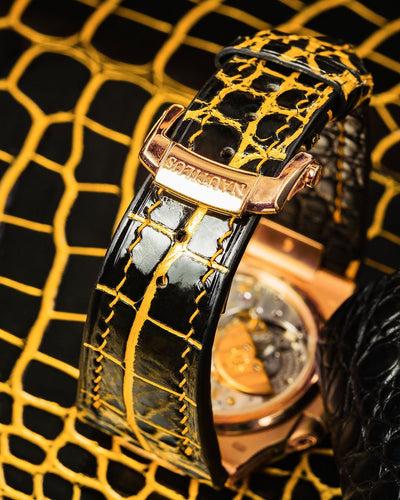 Bespoke Watch Strap in Gold Black Alligator