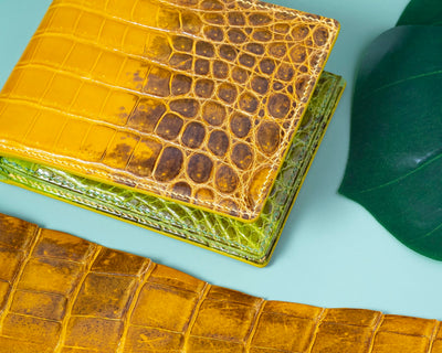 Bespoke Bifold Wallet in Yellow Himalayan & Apple Green Himalayan Crocodile