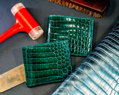 Bespoke Bifold Wallets in Hunter Green Crocodile