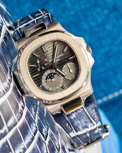 Bespoke Watch Strap in Tainted Blue Snowflake Crocodile