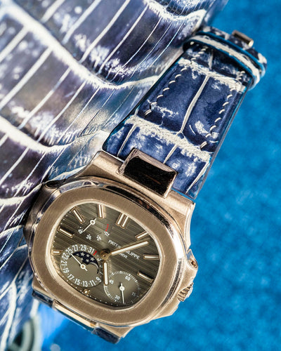 Bespoke Watch Strap in Tainted Blue Snowflake Crocodile