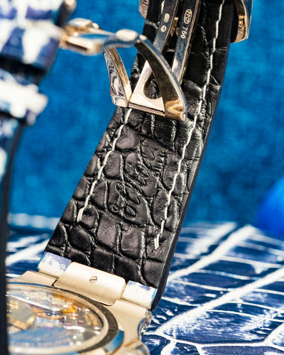 Bespoke Watch Strap in Tainted Blue Snowflake Crocodile
