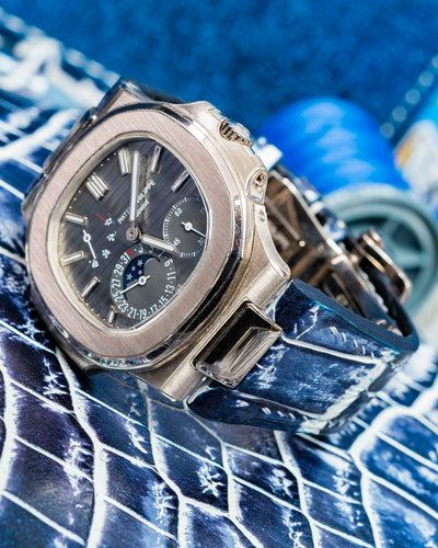 Bespoke Watch Strap in Tainted Blue Snowflake Crocodile