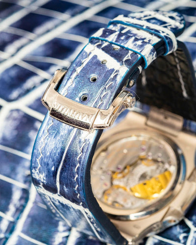 Bespoke Watch Strap in Tainted Blue Snowflake Crocodile