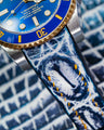 Bespoke Watch Strap in Tainted Blue Snowflake Crocodile