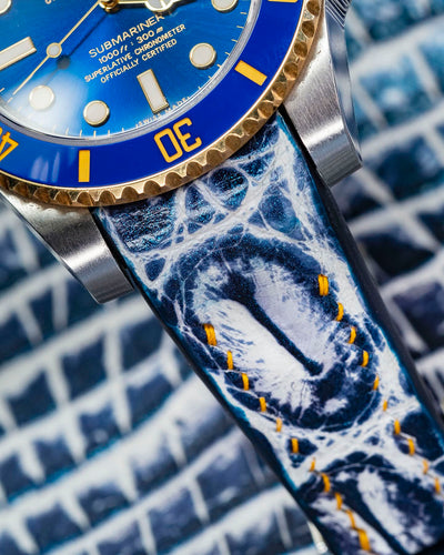 Bespoke Watch Strap in Tainted Blue Snowflake Crocodile