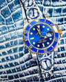 Bespoke Watch Strap in Tainted Blue Snowflake Crocodile