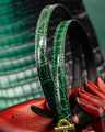 Bespoke Reversible Belt in Hunter Green Crocodile & Black Box
