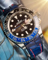 Bespoke Watch Strap in Tie Dye Blue Crocodile
