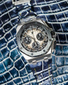 Bespoke Watch Strap in Tainted Blue Snowflake Crocodile