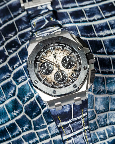 Bespoke Watch Strap in Tainted Blue Snowflake Crocodile